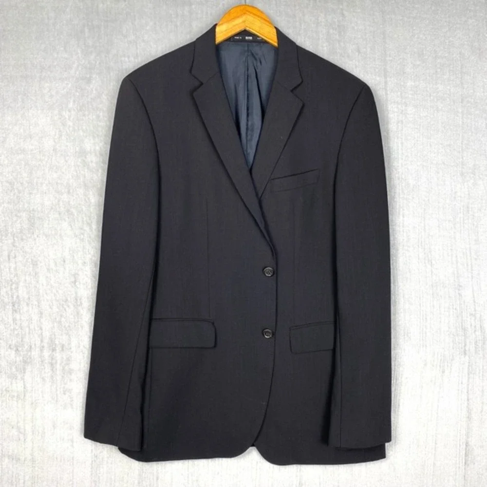 BOSS Wool Blazer Mens 40R Black USA Union Made Tailored Quiet Luxury
